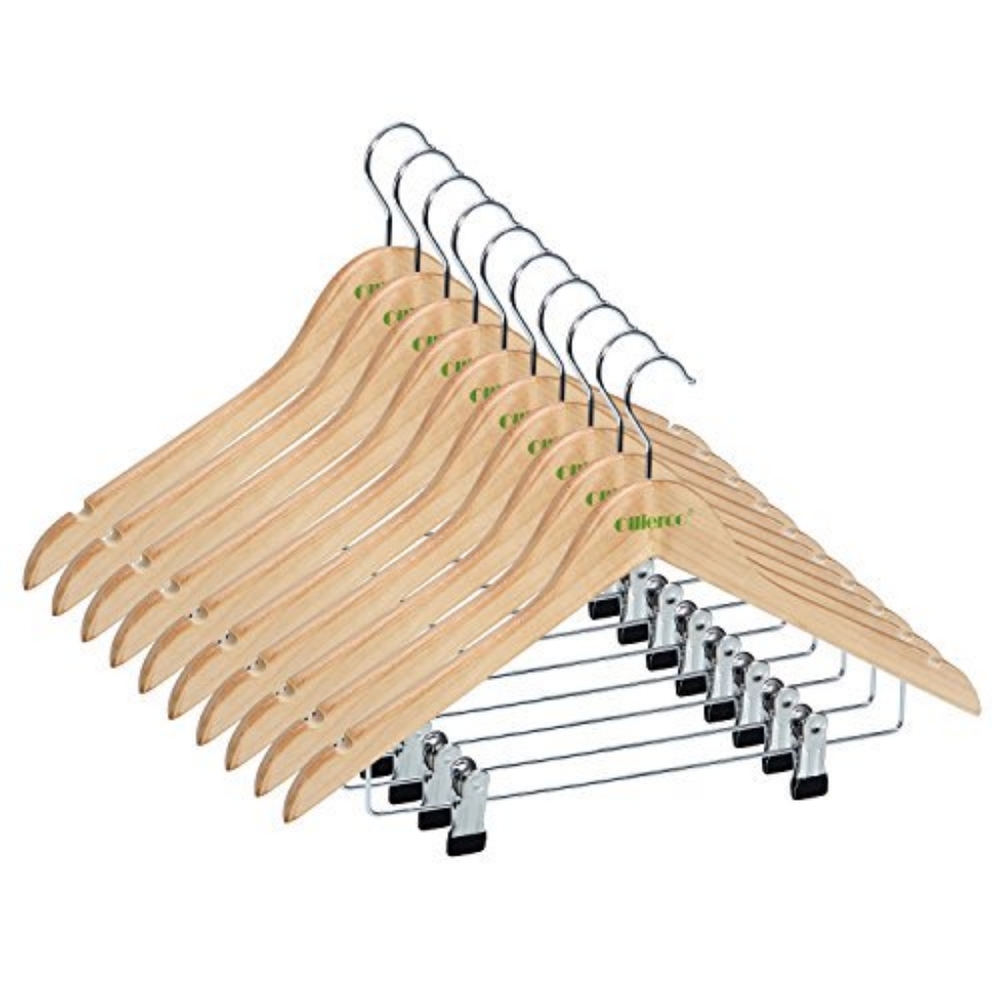 Ollieroo wooden hangers with pants clip set of 10